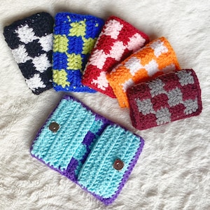 Tarjetero a cuadros - Monedero de crochet hecho a mano - Monedero para tarjetas bonito