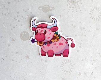 Floral Cow Vinyl Sticker - Summer Nature Decor (2 inch)