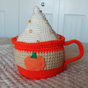 Pumpkin Spice Latte Amigurumi Plush - Fall Beverage Stuffed Animal - Autumn Plushie