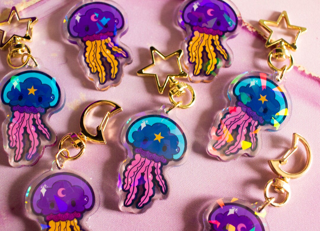 Celestial Jellyfish Keychain Outer Space Bag Charm Etsy