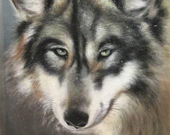 Wolf Painting, Grey Wolf Portrait, Original Wildlife Art by Susan Nimbley