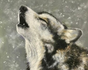 Pintura original de lobo aullando en acrílico de Susan Nimbley