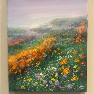 Original painting, Housewarming Gift Wall Art Poppies & Wildflower Field, Ode to Joy artwork by Susan Nimbley