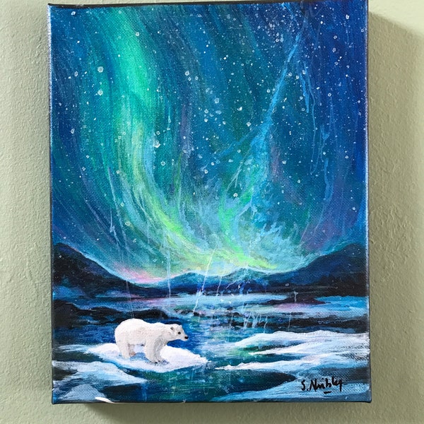 Nordlichter, Aurora Borealis, Original Malerei von Susan Nimbley