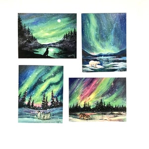 Aurora Borealis Art Post Cards - Set of 4 Unique Designs + Bonus Card