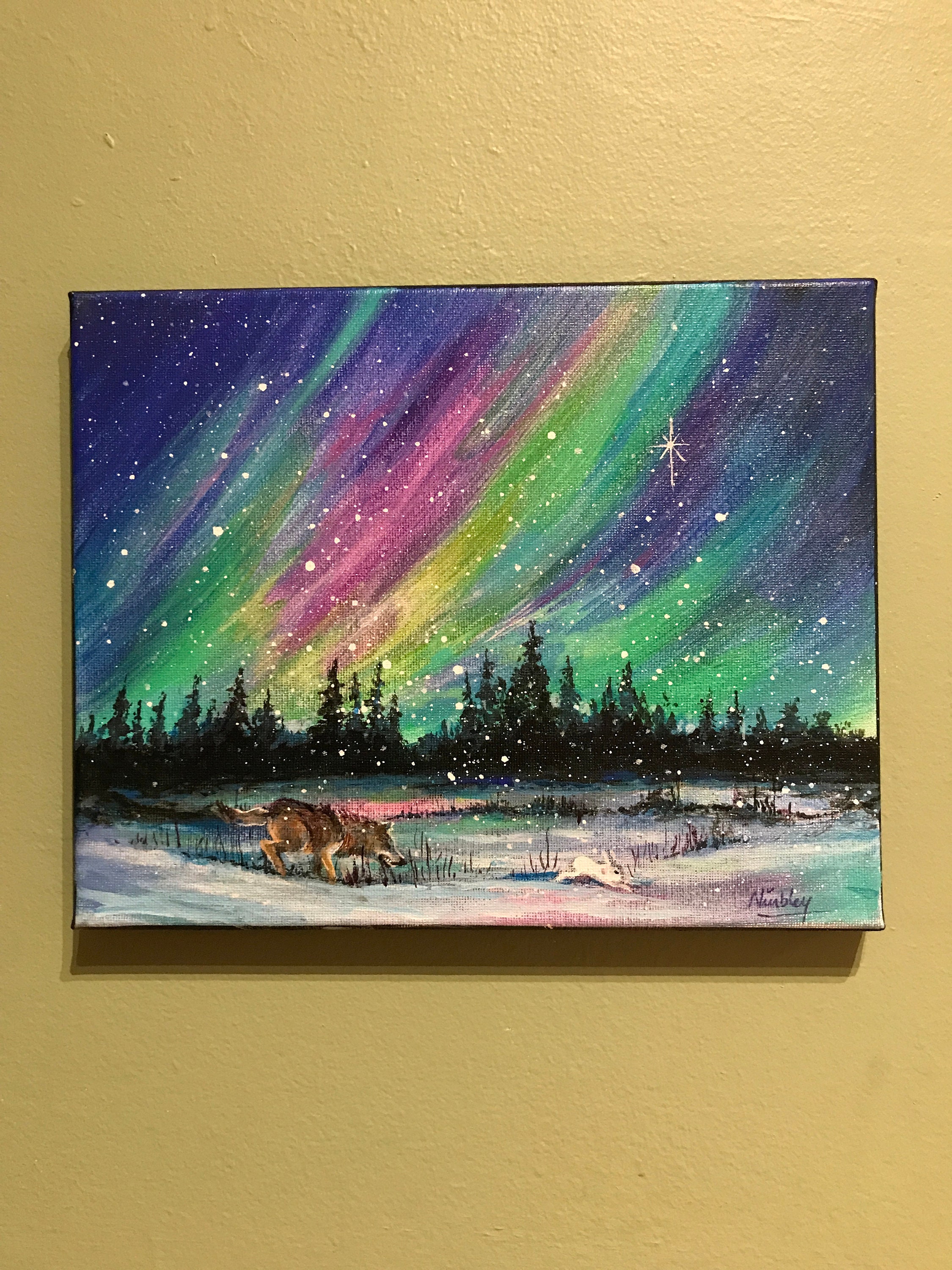 Aurora Borealis, Northern Lights Original Painting in Acrylic by