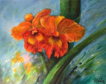 Orange Ooh-la-la Orchideen-Fantasie, Originalgemälde