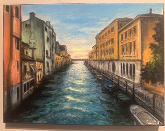 Venice Italy Original Painting, Small Italian Landscape Wall Decor, Venetian Canal by Susan Nimbley