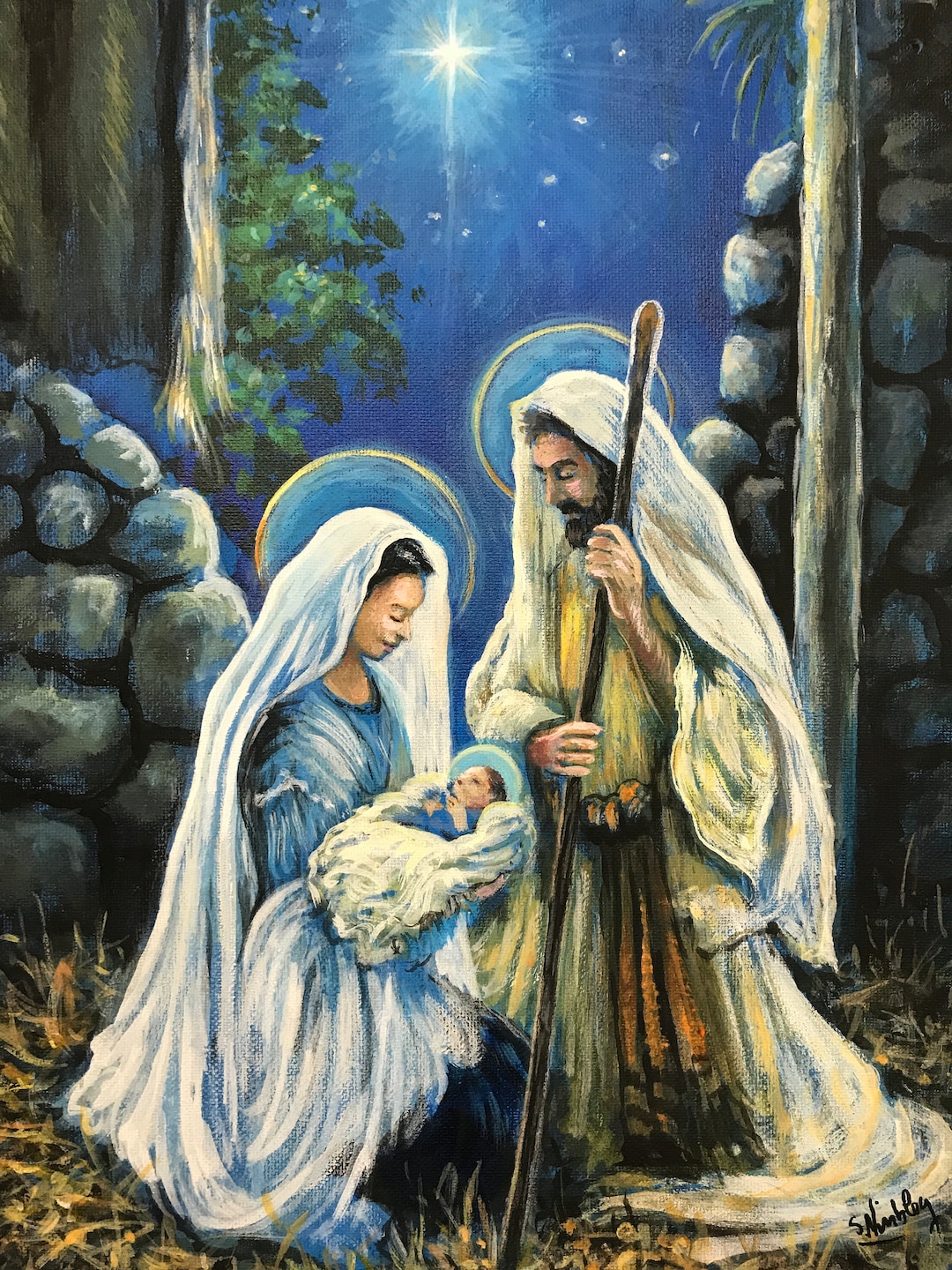 The Nativity, Original Christian Painting by Susan Nimbley - Etsy