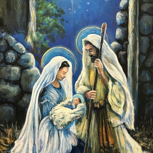 The Nativity, Original Christian painting by Susan Nimbley