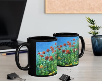 Poppy Paradiso Black mug 11oz