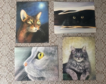 Conjunto de 4 cartões-postais artísticos com gatos