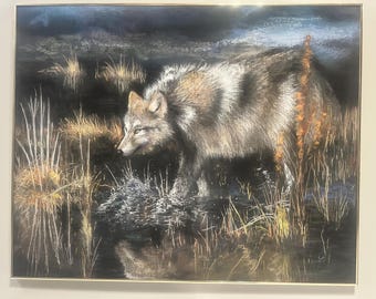 Original wolf painting large format wildlife art Wolf in the Marshland by Susan Nimbley