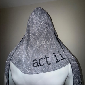 Akt II Srebrny Durag Cowboy Carter Tour - Szungitowy błyszczący brokat Luksusowy ręcznie robiony Durag L’Rochaé