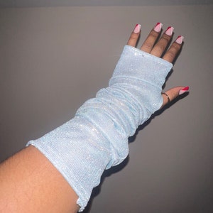 Howlite - Baby Blue LONGLINE Glitter Gloves - Prom Gloves Wedding Gloves Dancer Gloves MetGala Gloves Festival Gloves - L’Rochaé