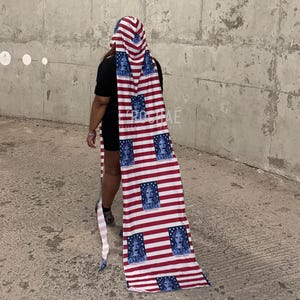 LONGLINE Small Stripe USA Cowboy Carter Album Durag - rysowany cyfrowo i ręcznie - niestandardowy długi Durag - (długość obrazu wynosi 200 cm) - L’Rochaé