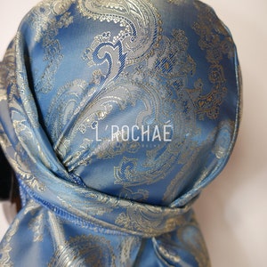 Blue Lemonade Baby Blue/Light Gold Metallic Paisley Luxury Non-Stretch Durag LRochaé image 5