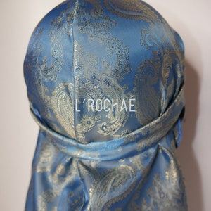 Blue Lemonade Baby Blue/Light Gold Metallic Paisley Luxury Non-Stretch Durag LRochaé image 7