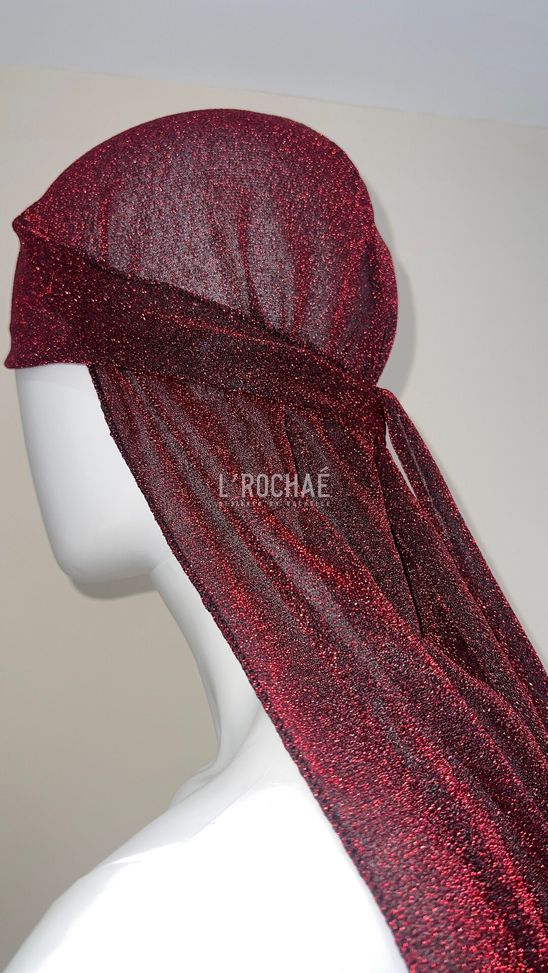 Red Tinsel Durag Limited Édition Luxury Long Silver Durag L