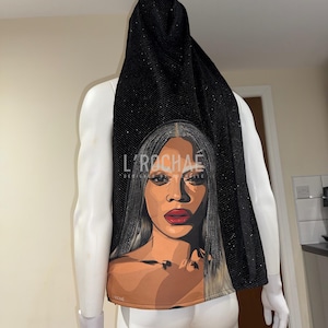 LONGLINE gezeichnet Cowboy Carter Portrait Glitter Nicht dehnbarer, schwarzer Samt Durag - Digital gezeichnet und handgefertigt - Benutzerdefinierte langer Durag - L’Rochaé