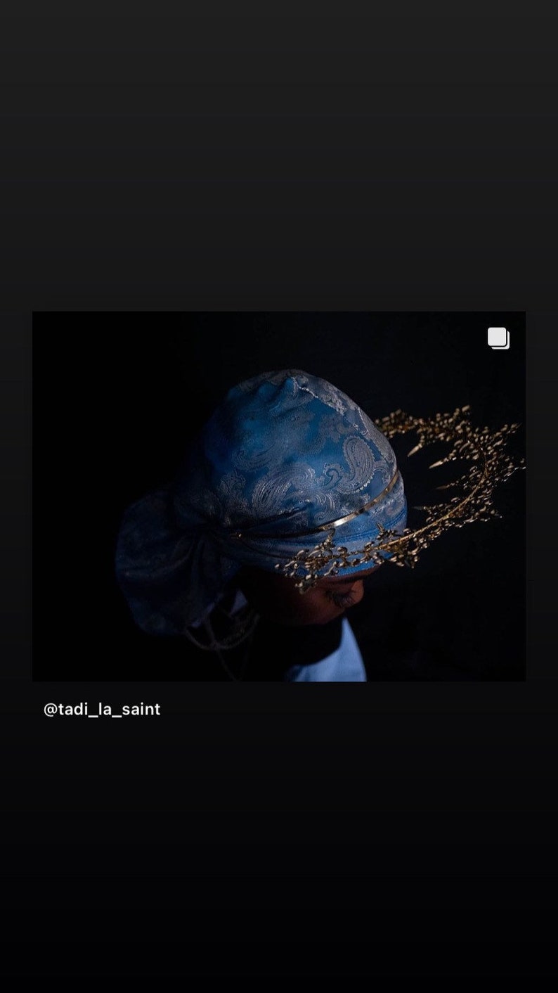 Blue Lemonade Baby Blue/Light Gold Metallic Paisley Luxury Non-Stretch Durag LRochaé image 8