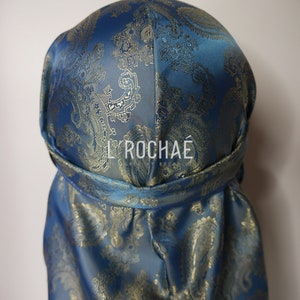 Blue Lemonade Baby Blue/Light Gold Metallic Paisley Luxury Non-Stretch Durag LRochaé image 4