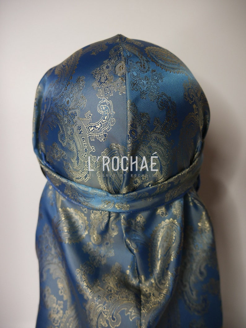 Blue Lemonade Baby Blue/Light Gold Metallic Paisley Luxury Non-Stretch Durag LRochaé image 4