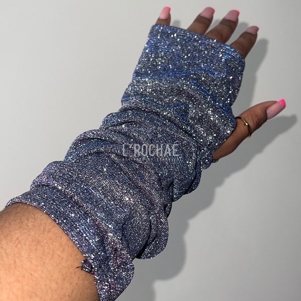 Amethyst - Silver/Pink/Blue LONGLINE Glitter Gloves - L’Rochaé