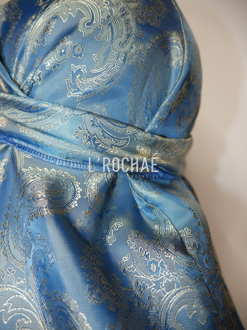 Blue Lemonade Baby Blue/Light Gold Metallic Paisley Luxury Non-Stretch Durag LRochaé image 6