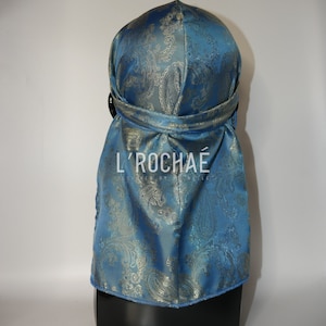 Blue Lemonade Baby Blue/Light Gold Metallic Paisley Luxury Non-Stretch Durag LRochaé image 1