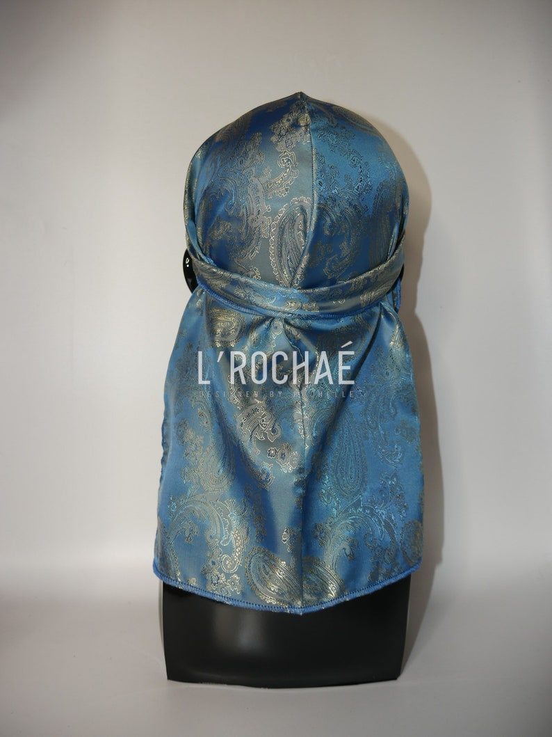 Blue Lemonade Baby Blue/Light Gold Metallic Paisley Luxury Non-Stretch Durag LRochaé image 1