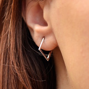 Silver Square Hoop Earrings, Geometric Studs, Square Huggie Hoops