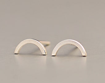 Silver Curve Stud, Minimalist Earrings, Curved Bar Earrings