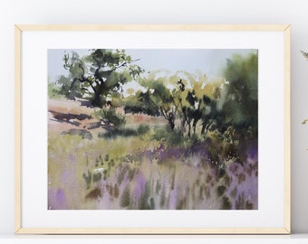 Camas meadow - Garry Oak - Watercolor landscape - Original painting - Victoria BC art - Vancouver Island