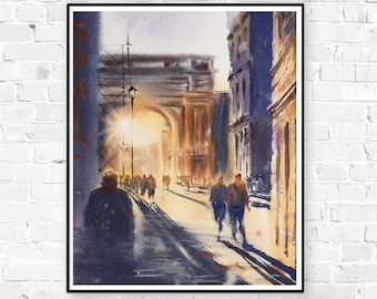 Florence Italy Watercolor Art Print – Renaissance Street Scene