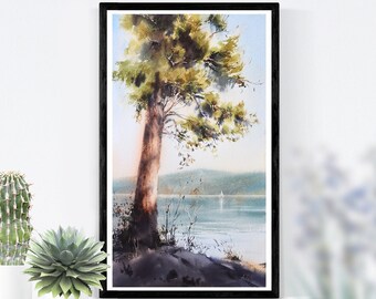 Coastal landscape - Watercolor original painting - Salish Sea - Victoria BC art - Vancouver Island artist