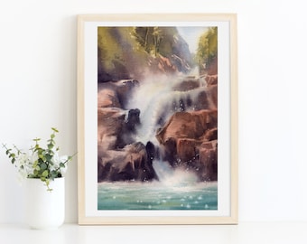 Waterfall painting - Watercolor painting - Canadian original art - Vancouver Island artist