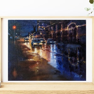 Downtown Victoria on a rainy day - Oil painting - Original art - Victoria BC - Cityscape - Canada original art