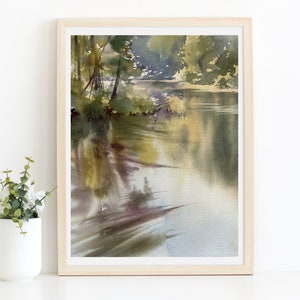 Un lago in estate - Acquerello dipinto originale - Thetis Lake - Victoria BC art - Vancouver Island artist