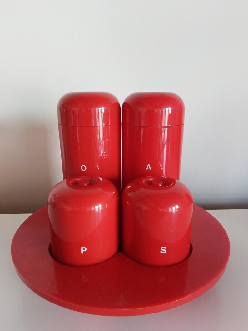 Guzzini Vintage Retro Italian Red Condiment Cruet Set Etsy