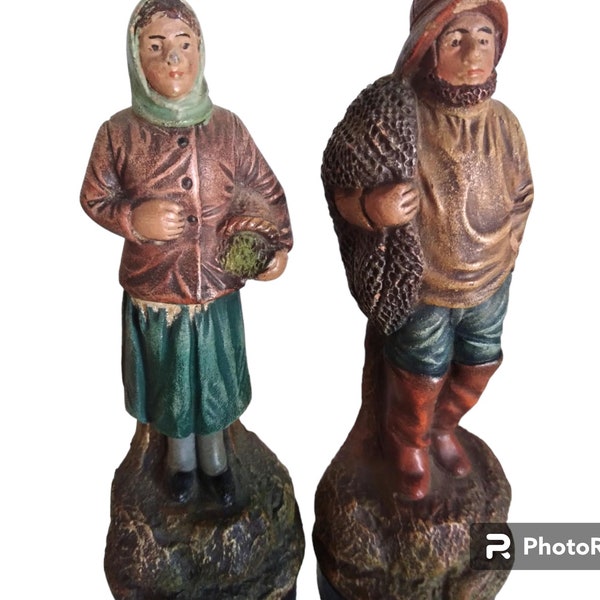 Français vintage Paire Breton Fisherman Fisherwoman Figurines en céramique