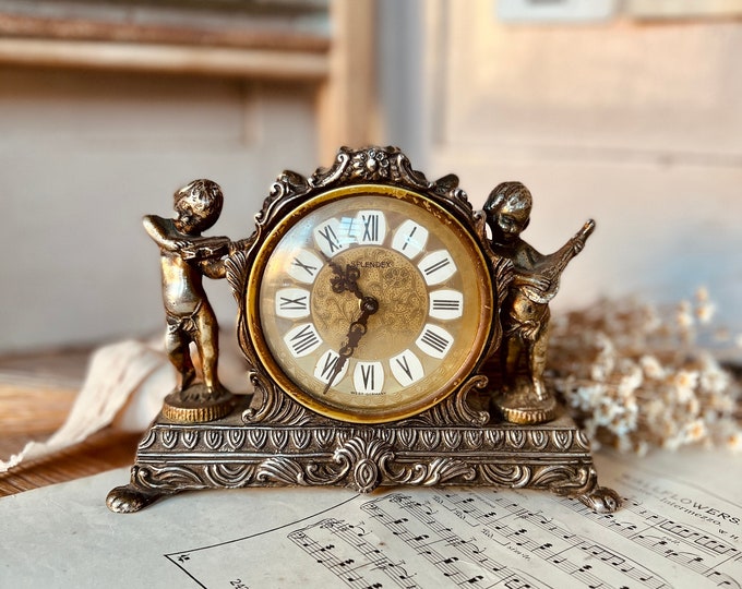 Vintage Gilt Effect Mantle Clock Cherubs Splendex Clock German Made ...