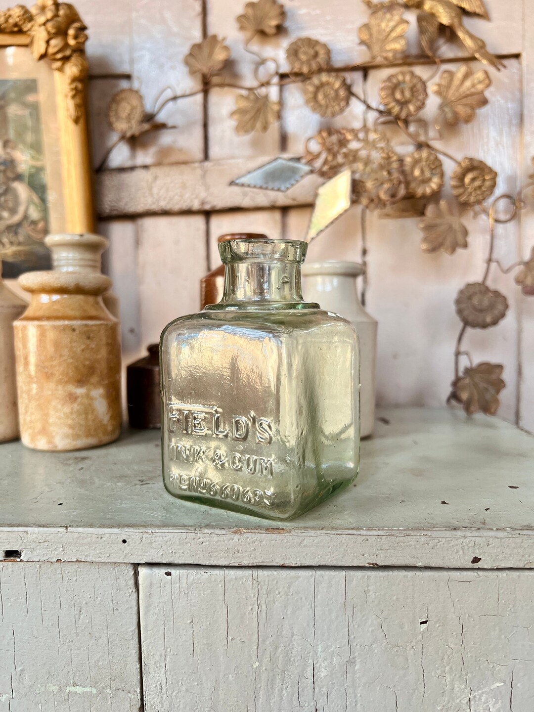 Antique Glass Bottle Collectible Bottle Ink Bottle Etsy