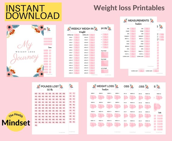 Weight Loss Printable Pack 52 Week Goals Pounds Lost - Etsy