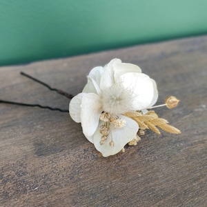 Epingle cheveux fleurs séchées ivoire Accessoire mariage coiffure tendance pour mariée, témoins, demoiselles d'honneur barrette fleurie image 2