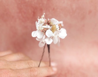 Epingle cheveux fleurs séchées pink & white - Accessoire mariage coiffure pour mariée, témoins, demoiselles d'honneur - barrette fleurie