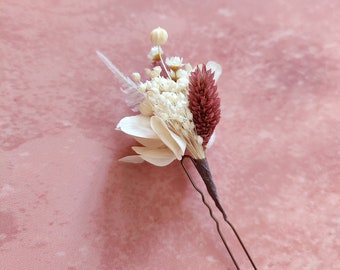 Epingle cheveux fleurs séchées terracotta - Accessoire mariage coiffure pour mariée, témoins, demoiselles d'honneur - barrette fleurie