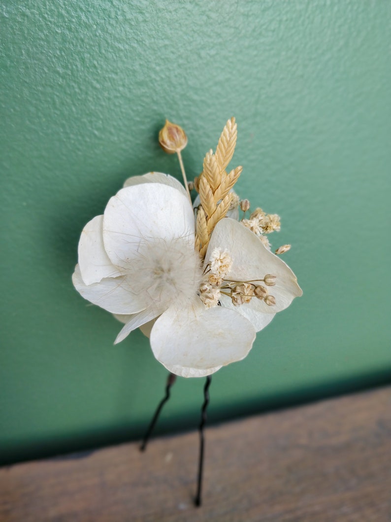 Epingle cheveux fleurs séchées ivoire Accessoire mariage coiffure tendance pour mariée, témoins, demoiselles d'honneur barrette fleurie image 6