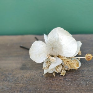 Epingle cheveux fleurs séchées ivoire Accessoire mariage coiffure tendance pour mariée, témoins, demoiselles d'honneur barrette fleurie image 4