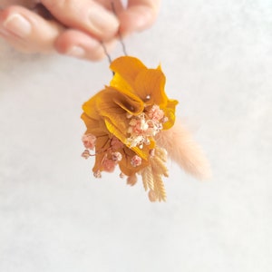 Epingle cheveux fleurs séchées ivoire jaune orange rose, hortensia Accessoire mariage coiffure pour mariée, témoins, demoiselles d'honneur image 2